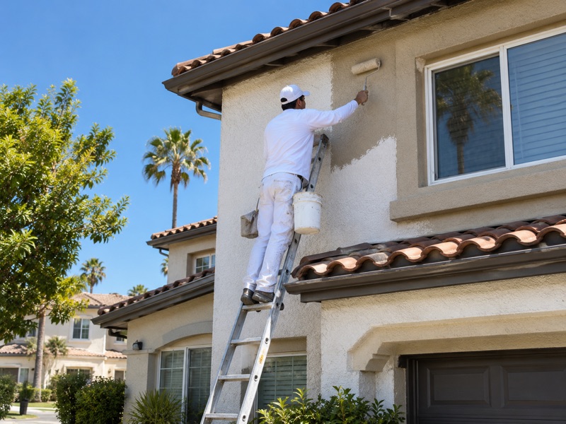 Stucco home mid exterior painting in Burbank CA
